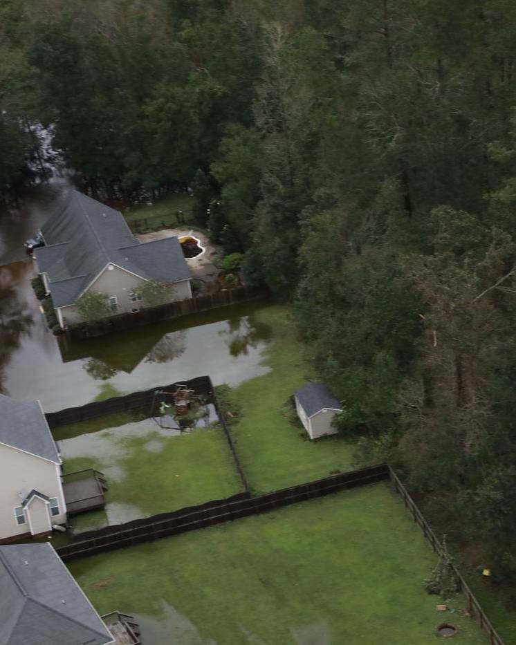 Aerial view of a flooded North Carolina neighborhood