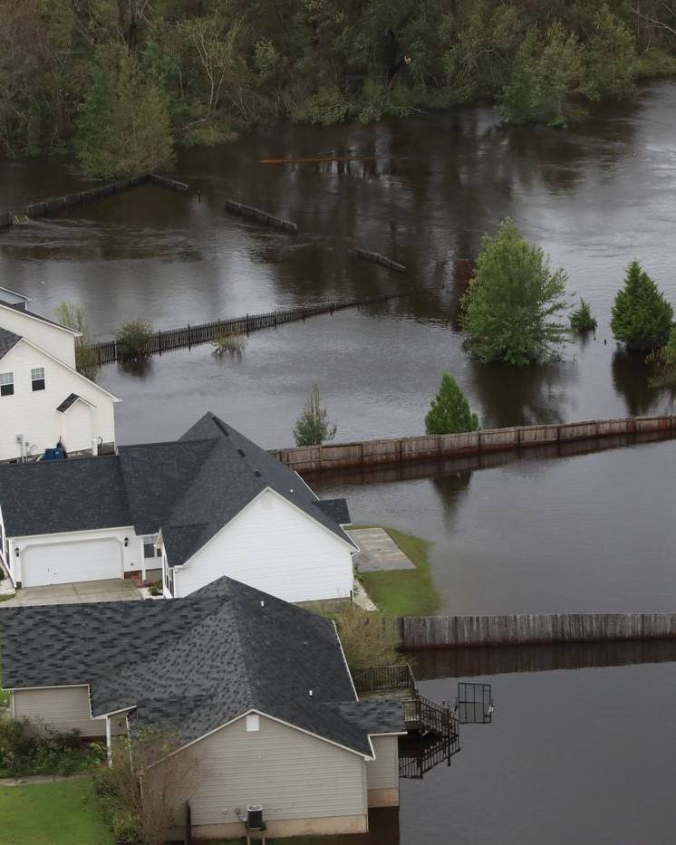 Aerial view of flooded homes in North Carolina after Hurricane Florence